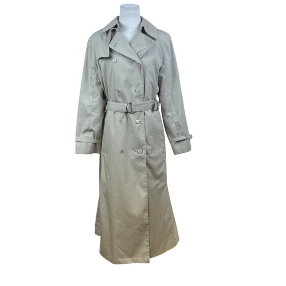 London Fog Women's Khaki Beige Double Breasted Trench Coat With Belt Sz 12 Reg - Picture 1 of 12